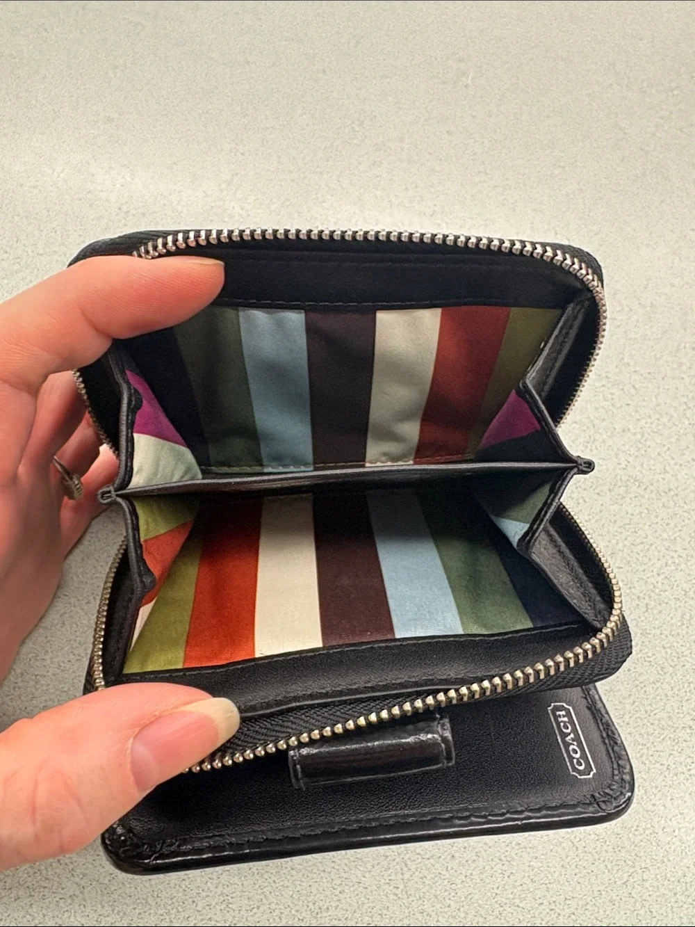 Coach Black and Cream Signature Compact Card Holder